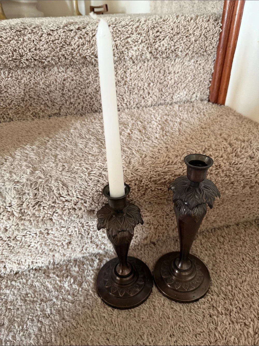 Antique-Style Bronze Candlestick Pair - Brown Decorative Home Accent